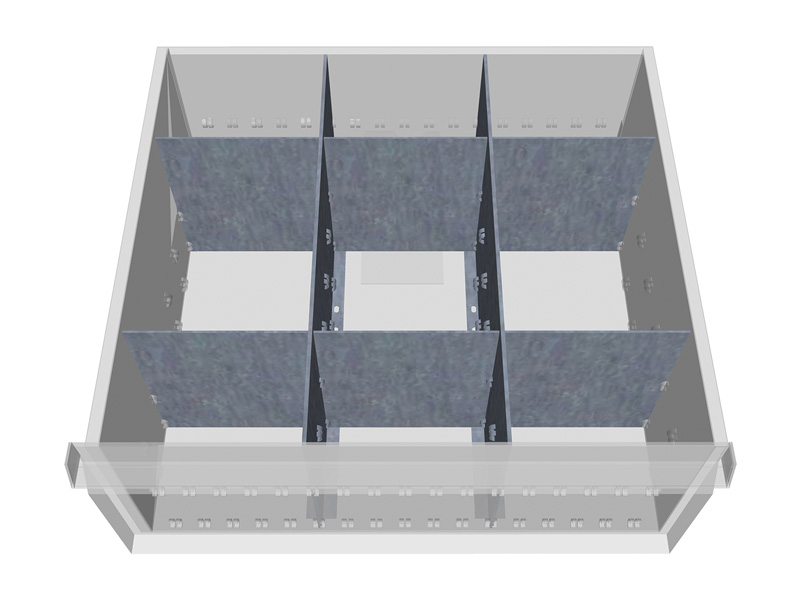 Schubladeneinsatz für Werkstattschrank | Metallteiler | für Innenmaß 450 x 600 mm | Fronthöhe 200 mm | 9 Fächer