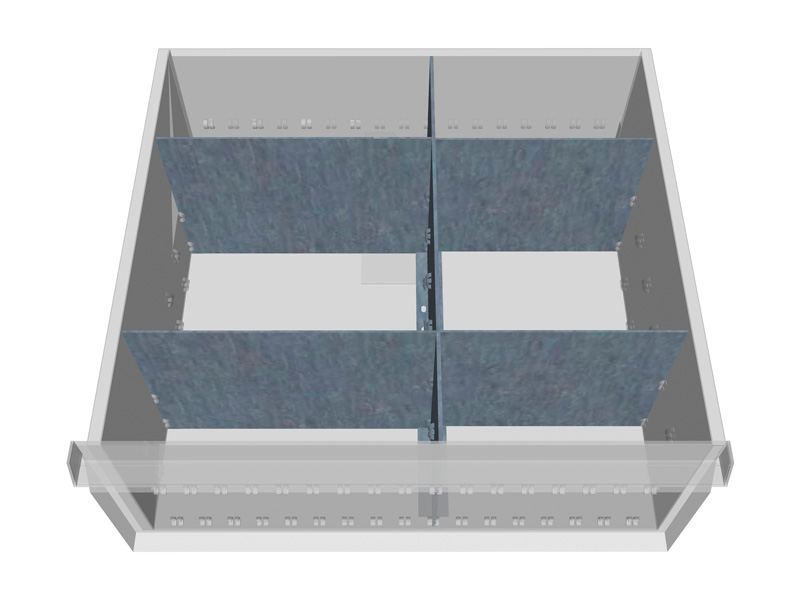 Schubladeneinsatz für Werkstattschrank | Metallteiler | für Innenmaß 450 x 400 mm | Fronthöhe 200 mm | 6 Fächer