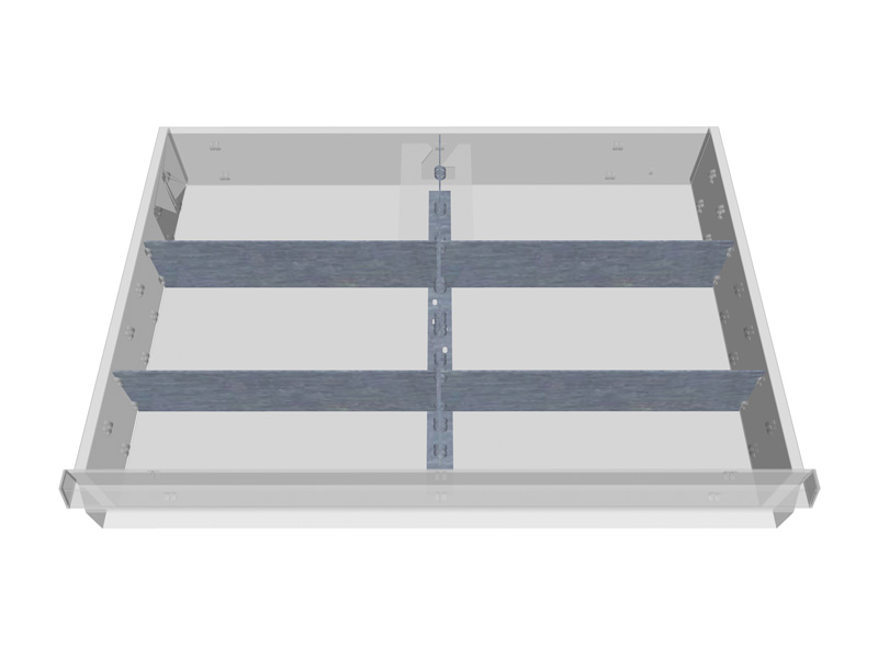 Schubladeneinsatz für Werkstattschrank | Metallteiler | für Innenmaß 600 x 400 mm | Fronthöhe 200 mm | 6 Fächer