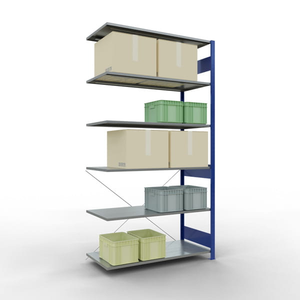 Fachbodenregal SCHULTE | enzianblau | Stecksystem | Anbauregal | H 2500 x T 600 x L 1300 mm | 6 Fachböden | Fachlast 150 kg