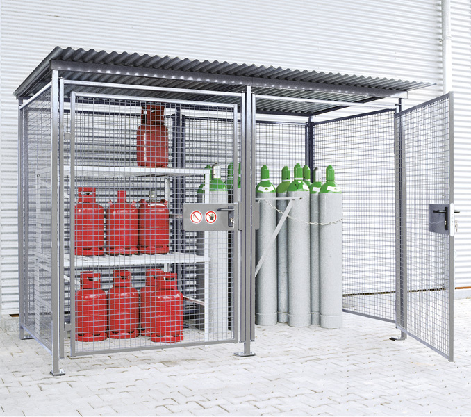 Gittercontainer Universalbox | H 2200 x T 1500 x L 3000 mm | Wände + Tür aus Drahtgitter | feuerverzinkt