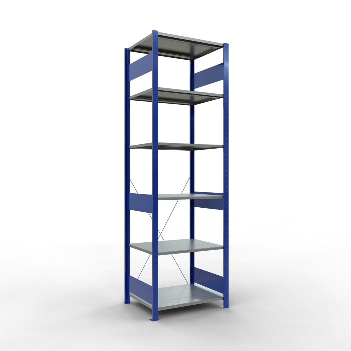 Fachbodenregal SCHULTE | enzianblau | Stecksystem | Grundregal | H 2500 x T 600 x L 750 mm | 6 Fachböden | Fachlast 150 kg