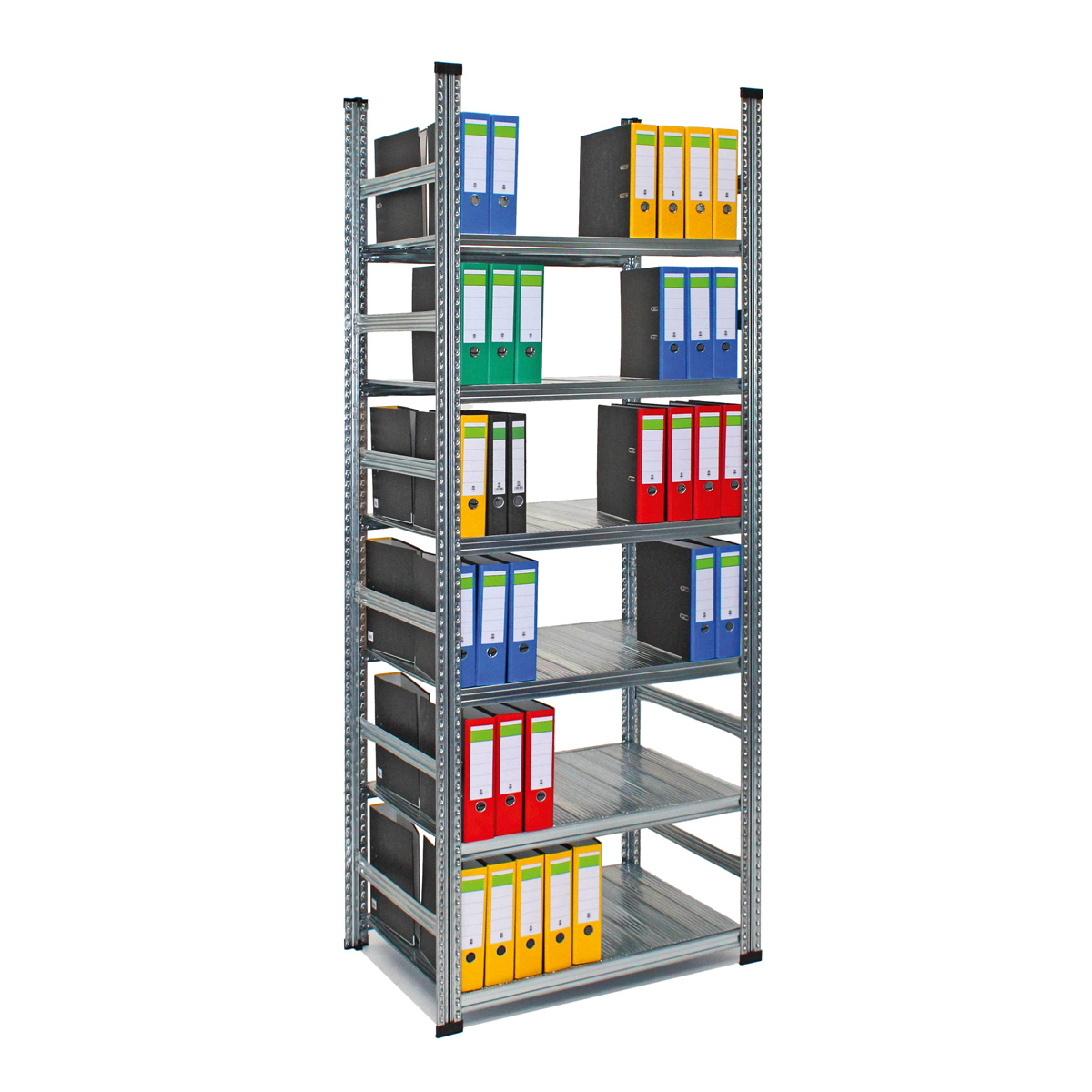 Archivregal Aktenregal SUPER | Grundregal | H 2400 x T 600 x L 1050 mm | für 144 Ordner | 6 Fachböden | doppels. | verzinkt