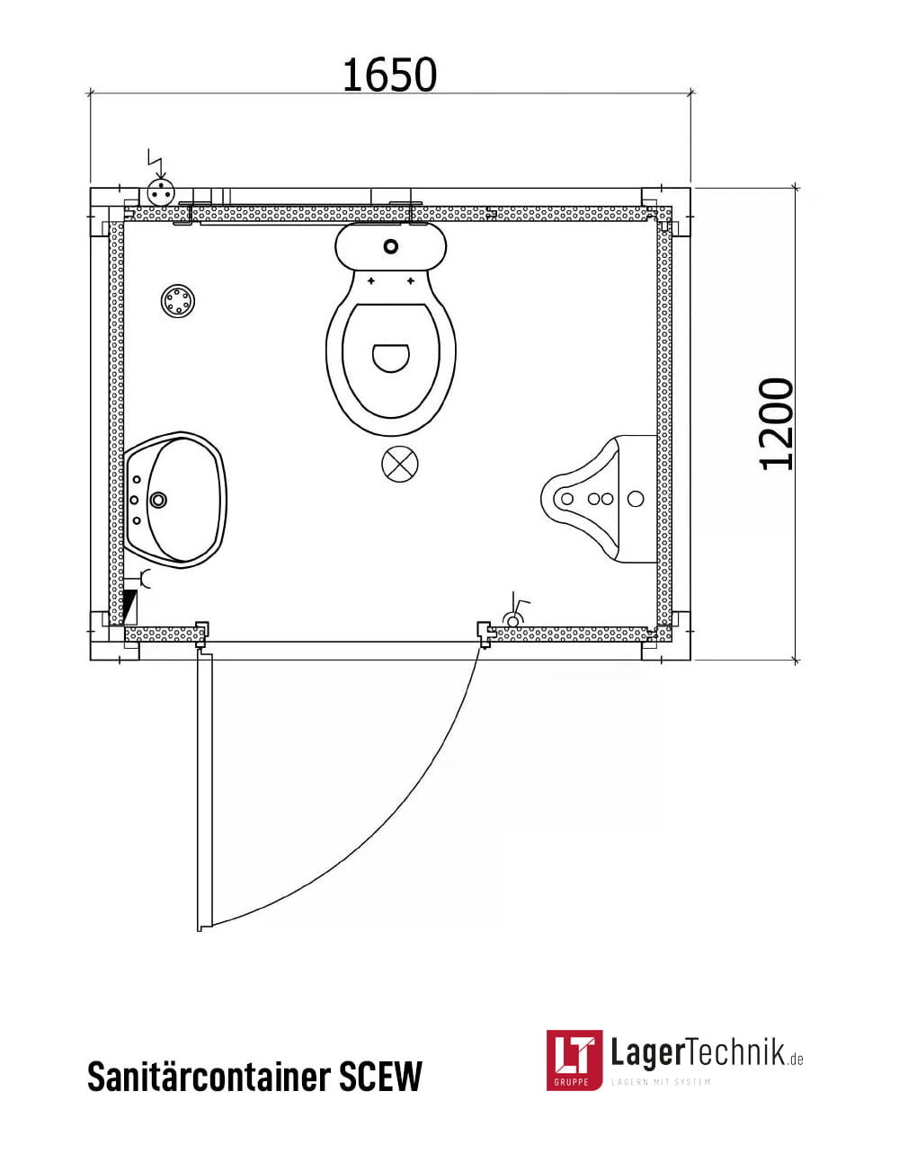 Sanitärcontainer SCEW RAL 7016 Anthrazitgrau | H 2335 x B 1650 x T 1200 mm | Tür einflügelig | mit Warmwasser