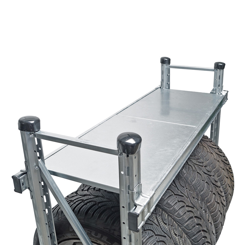 Reifenwagen GENIUS | H 1430 x T 620 x L 1150 mm | 2 Ebenen | für 4 Räder | mit 1 Fachboden