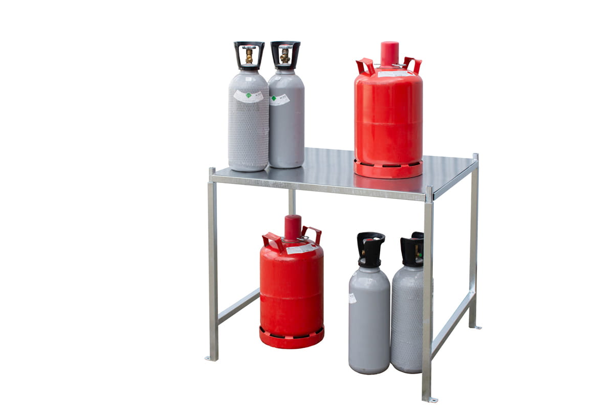 Gasflaschengestell für Gittercontainer | L 1000 x B 865 x H 850 mm | verzinkt | 150 kg Tragkraft