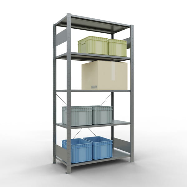 Fachbodenregal SCHULTE | Stecksystem | Grundregal | H 2000 x T 500 x L 1000 mm | 5 Fachböden | Fachlast 150 kg