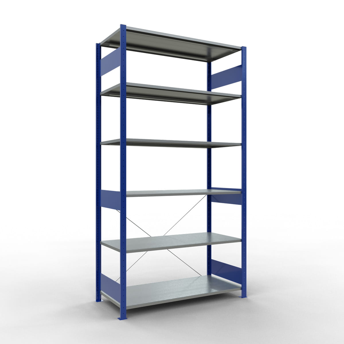 Fachbodenregal SCHULTE | enzianblau | Stecksystem | Grundregal | H 2500 x T 600 x L 1300 mm | 6 Fachböden | Fachlast 150 kg
