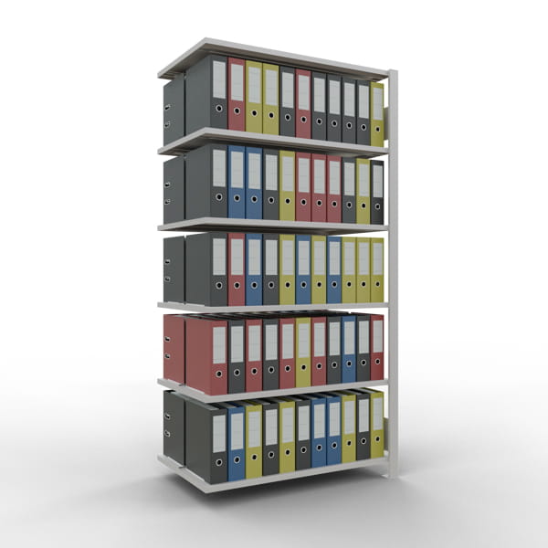 Büroregal SCHULTE | Anbauregal | H 2000 x T 600 x L 1000 mm | für 120 Ordner | 6 Fachböden | doppelseitig | lackiert
