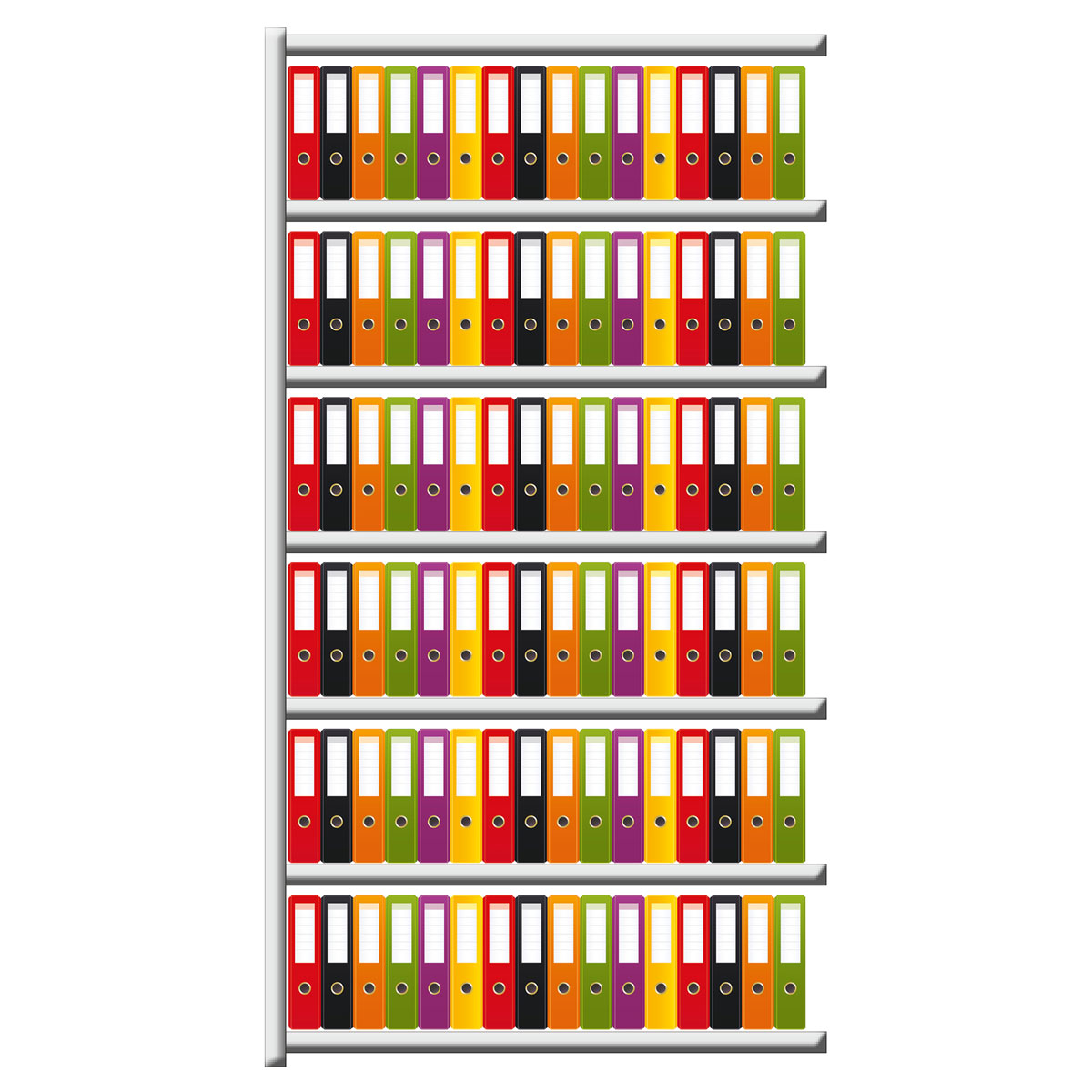 Büroregal SCHULTE | Anbauregal | H 2300 x T 600 x L 1300 mm | für 192 Ordner | 7 Fachböden | doppelseitig | lackiert