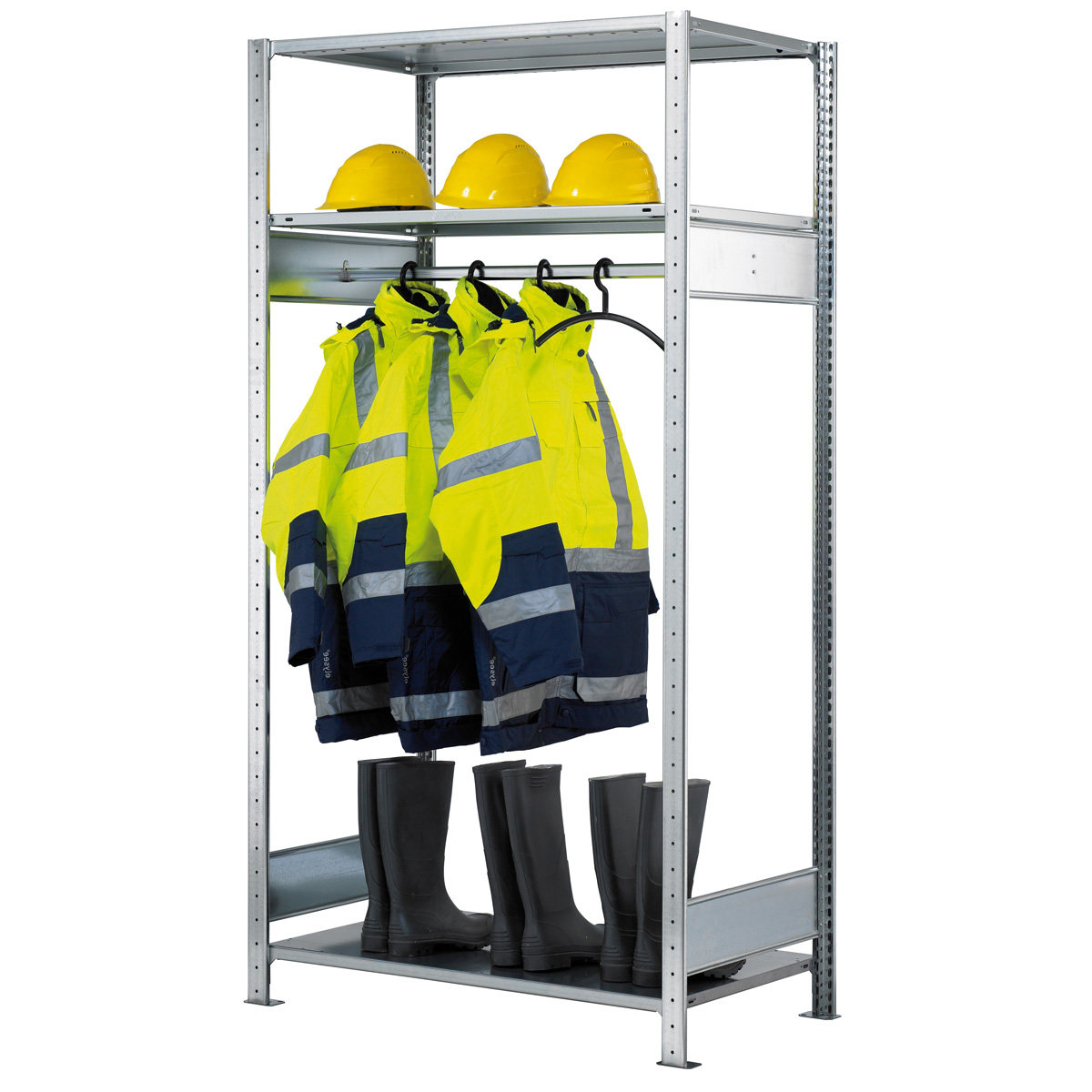 Garderobenregal Grundregal | H 2000 x T 600 x L 750 mm | 1 Kleiderstange | 2 Fachböden | Traglast 150 kg