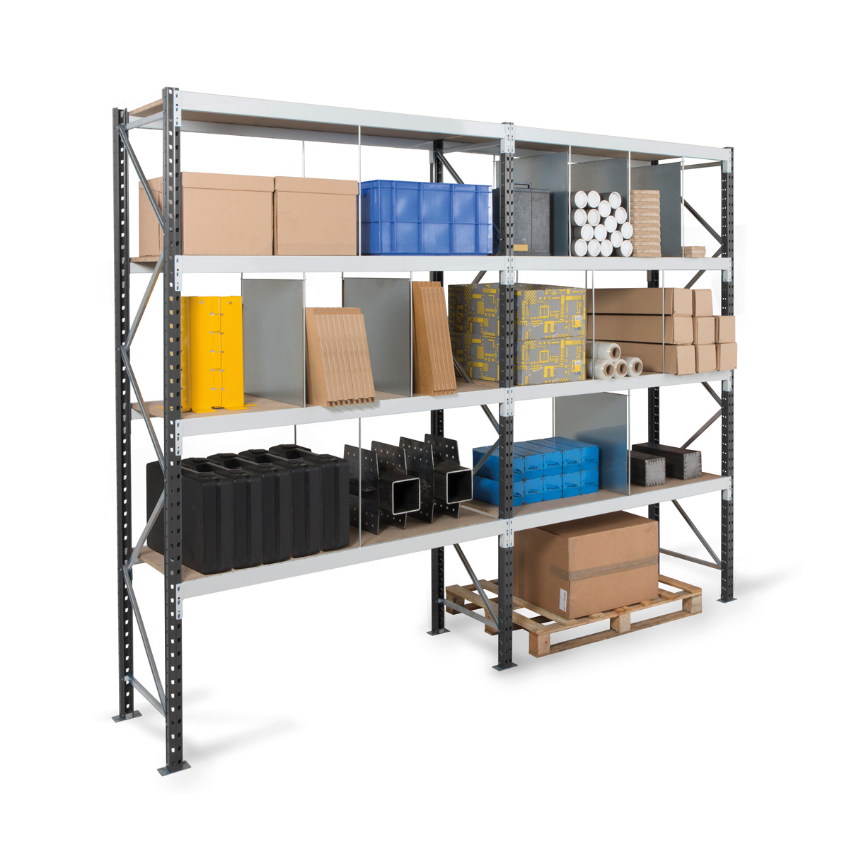 Weitspannregal EPSIVOL | Anbauregal | H 2000 x T 800 x L 2250 mm | 2 Fachböden | Fachlast 500 kg | lackiert