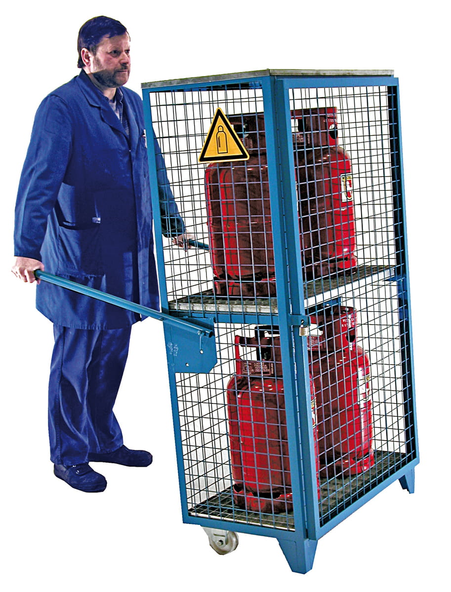Gasflaschen-Depots | Gasflaschencontainer | H 1580 x B 500 x L 915 mm | mit 1 Tür | für 4 Gasflaschen | geschlossene Ausführung | lackiert