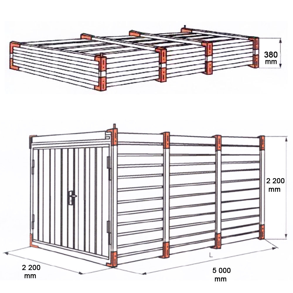 Lagercontainer LC5 mit Doppelflügeltür | H 2190 x B 2180 x T 5000 mm