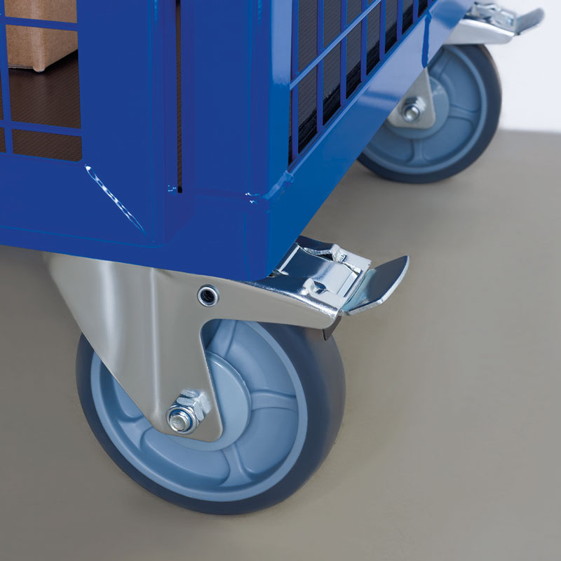 Räder Anbausatz für Gitterschrank | Set mit 4 Rädern, 1 Bodenplatte und 1 Schiebegriff