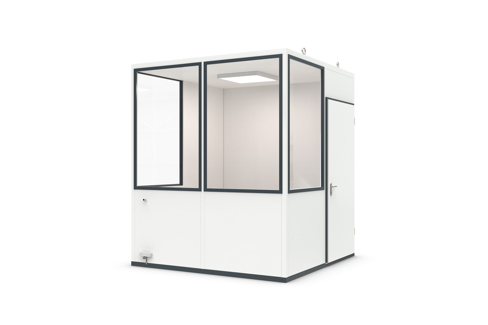 Hallenbüro Meisterbüro Indoor für Lager & Produktion | H 2680 x T 2280 x L 2280 mm | 4 Fenster | 1 Tür | mit Elektropaket Starter Plus
