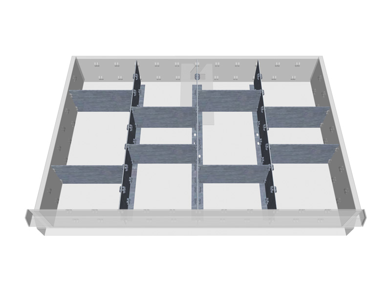 Schubladeneinsatz für Werkstattschrank | Metallteiler | für Innenmaß 600 x 400 mm | Fronthöhe 100 mm | 12 Fächer