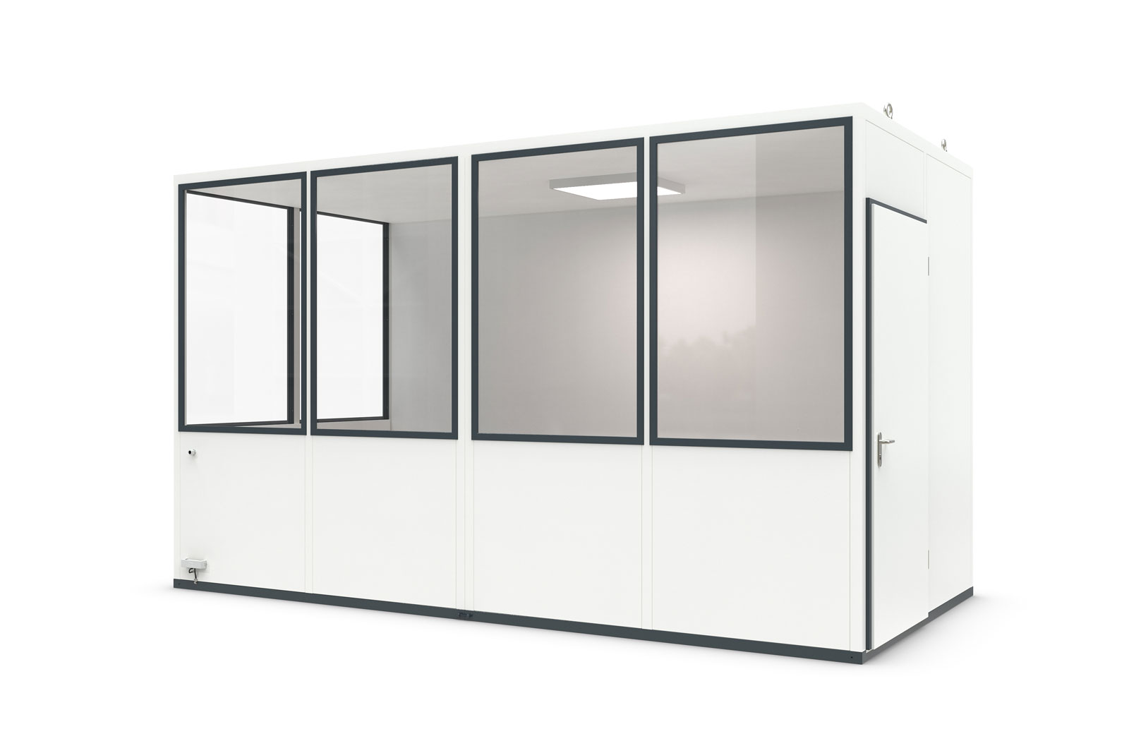 Hallenbüro Meisterbüro Indoor für Lager & Produktion | H 2680 x T 2280 x L 4560 mm | 6 Fenster | 1 Tür | mit Elektropaket Starter Plus