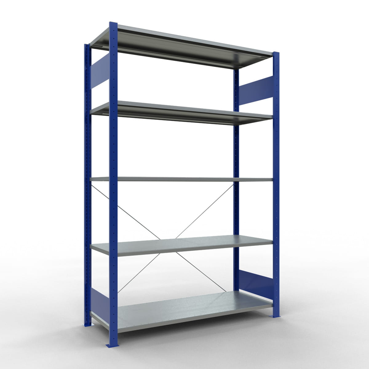 Fachbodenregal SCHULTE | enzianblau | Stecksystem | Grundregal | H 2000 x T 500 x L 1300 mm | 5 Fachböden | Fachlast 150 kg