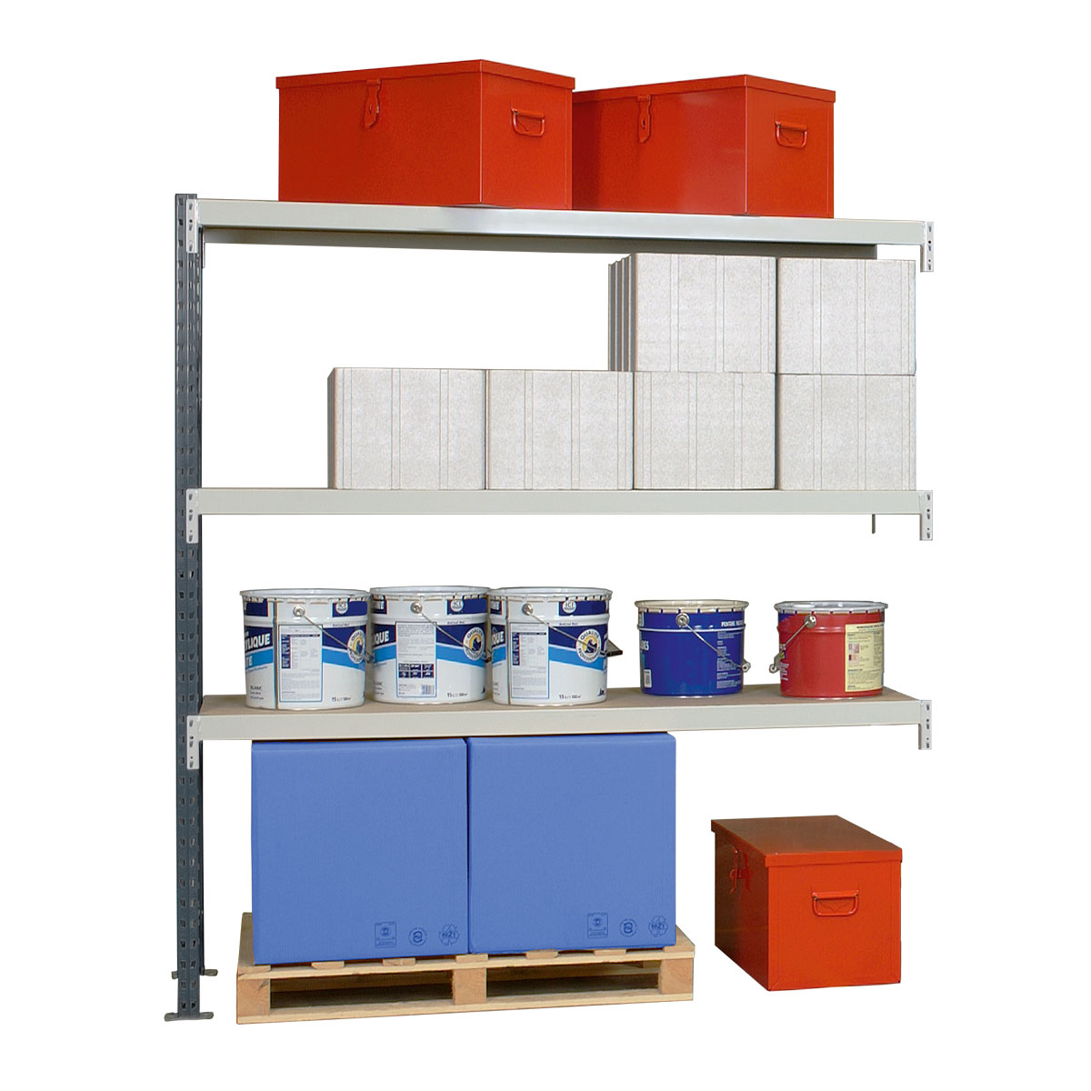 Weitspannregal EPSIVOL | Anbauregal | H 2500 x T 600 x L 2250 mm | 3 Fachböden | Fachlast 500 kg | lackiert