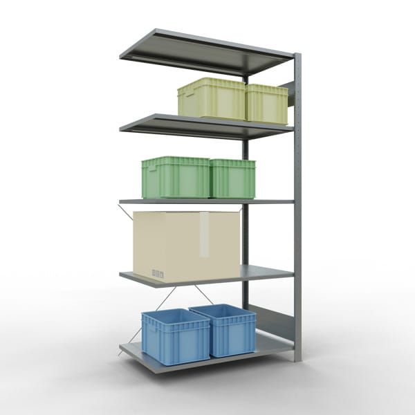 Fachbodenregal SCHULTE | Stecksystem | Anbauregal | H 2000 x T 600 x L 1000 mm | 5 Fachböden | Fachlast 150 kg