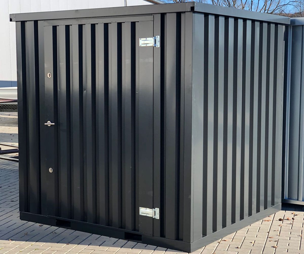 Materialcontainer MC2 lackiert RAL 7021 Schwarzgrau | H 2090 x B 2142 x T 2022 mm | Tür stirnseitig einflügelig
