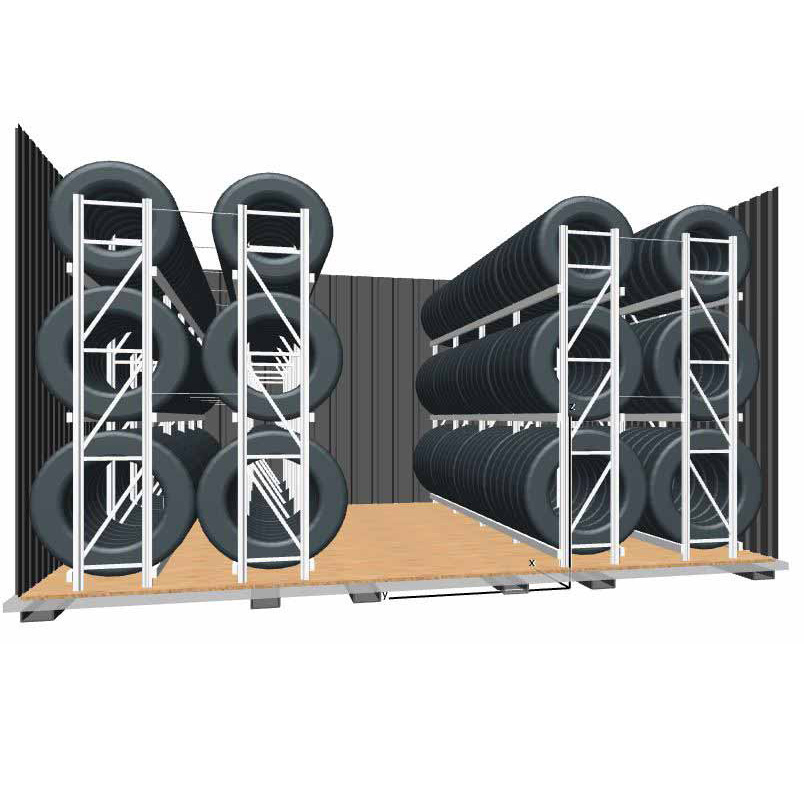 Reifenregal GENIUS | Komplettregal für Reifencontainer XXL | 4x H 2000 x T 400 x L 6000 mm | 3 Ebenen | Fachlast 300 kg | für 288 Räder