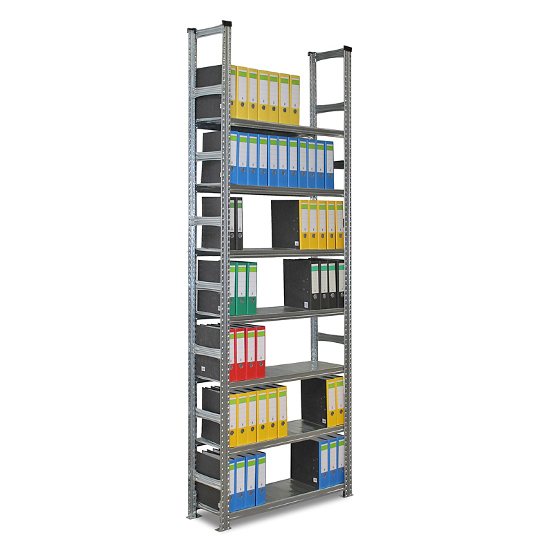 Archivregal Aktenregal SUPER | Grundregal | H 2500 x T 320 x L 600 mm | für 42 Ordner | 7 Fachböden | einseitig | verzinkt