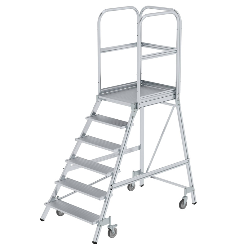 Podesttreppe | Aluminium | fahrbar | Arbeitshöhe 3,50 m | einseitig begehbar | 6 Stufen
