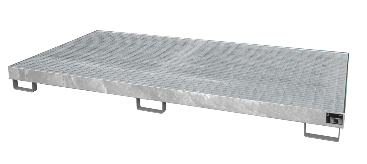 Auffangwanne für Gefahrstoffe für Palettenregal Balkenlänge 2700 mm | L 2650 x T 1300 x H 210 mm | mit Gitterrost