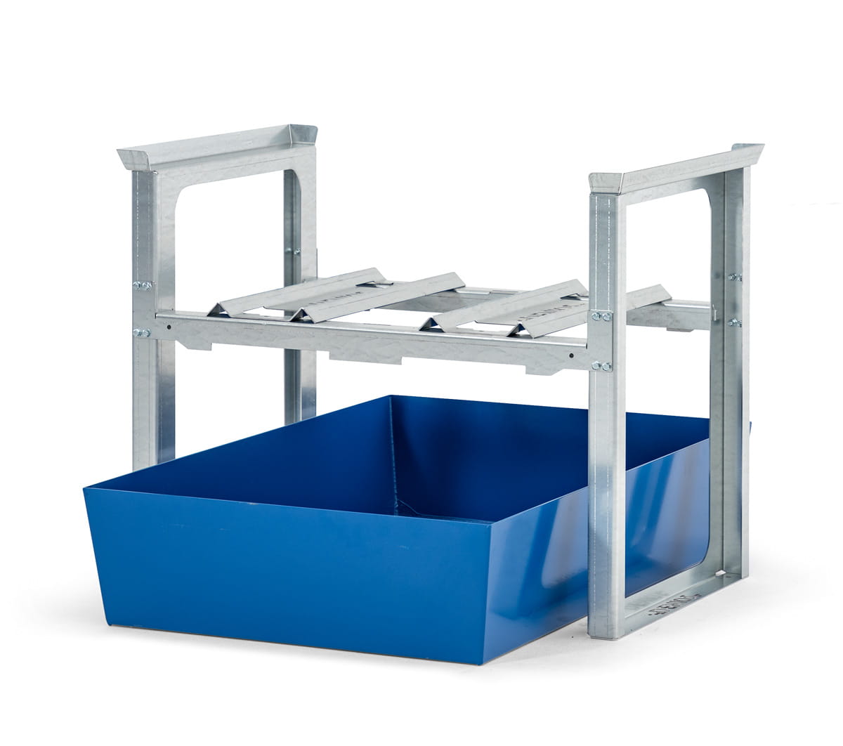 Fassregale | H 837 x T 1236 x L 1049 mm | für 2 Fässer à 60 l | Auffangwanne lackiert | stapelbar