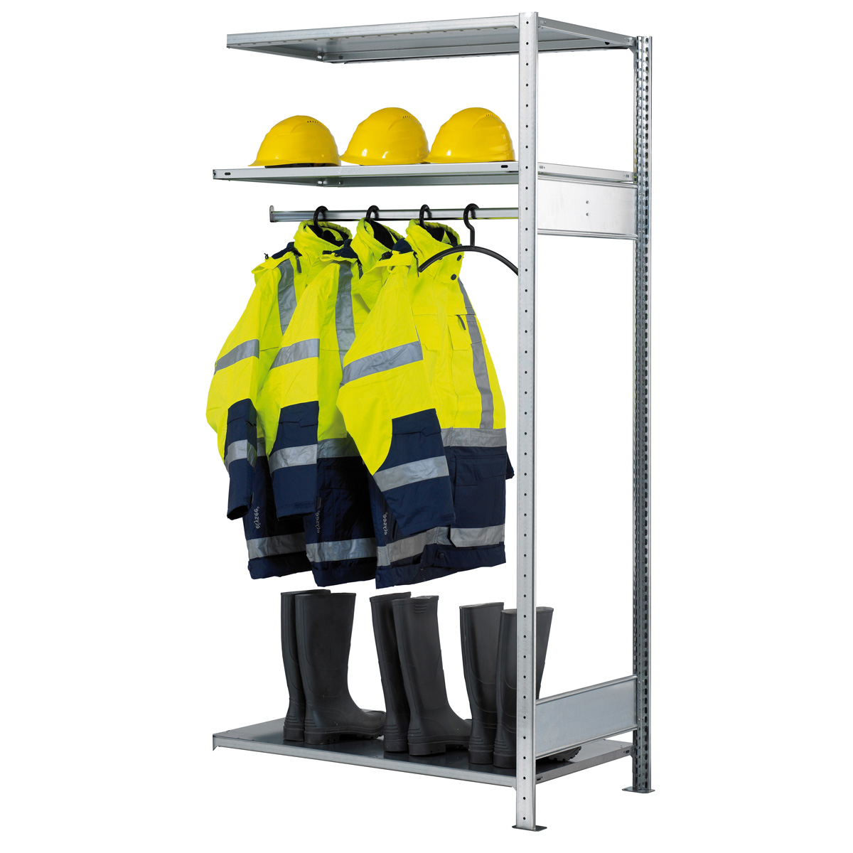 Garderobenregal Anbauregal | H 2000 x T 600 x L 1300 mm | 1 Kleiderstange | 2 Fachböden | Traglast 150 kg