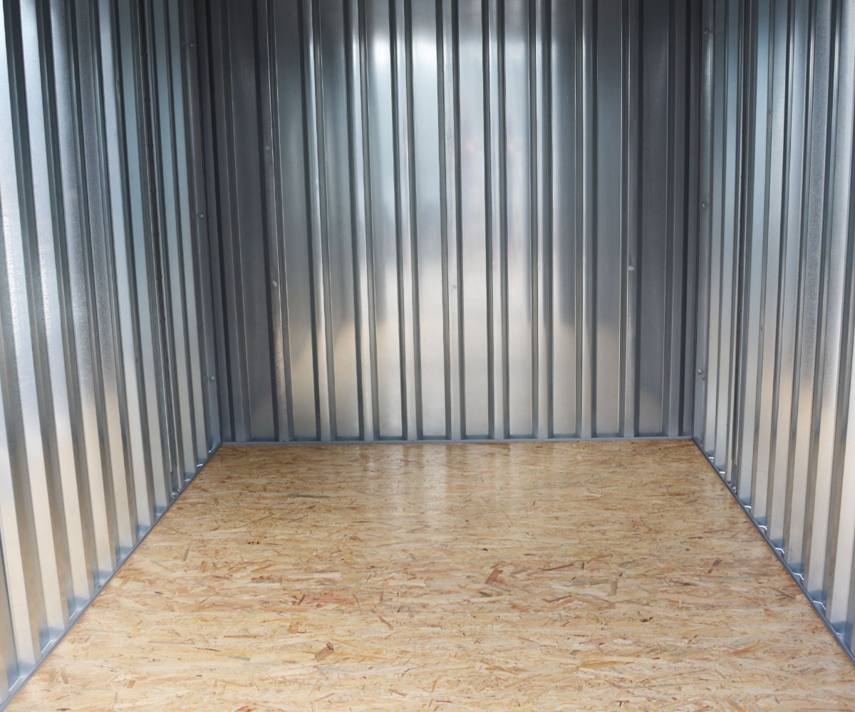 Materialcontainer MC4 lackiert RAL 7021 Schwarzgrau | H 2090 x B 2142 x T 3882 mm | Tür stirnseitig zweiflügelig