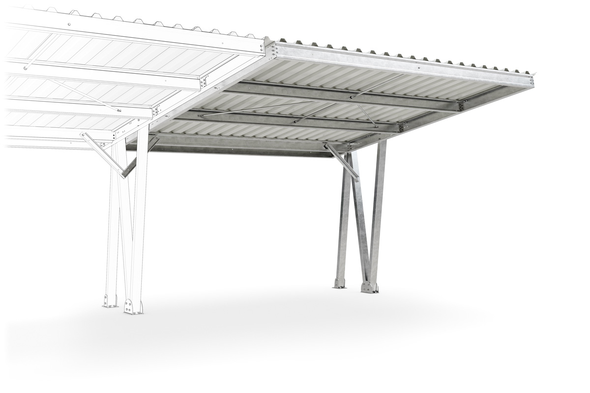 Carport | Pultdach | H 4010 x T 5425 x L 5000 mm | Anbaumodul für 2 Stellplätze