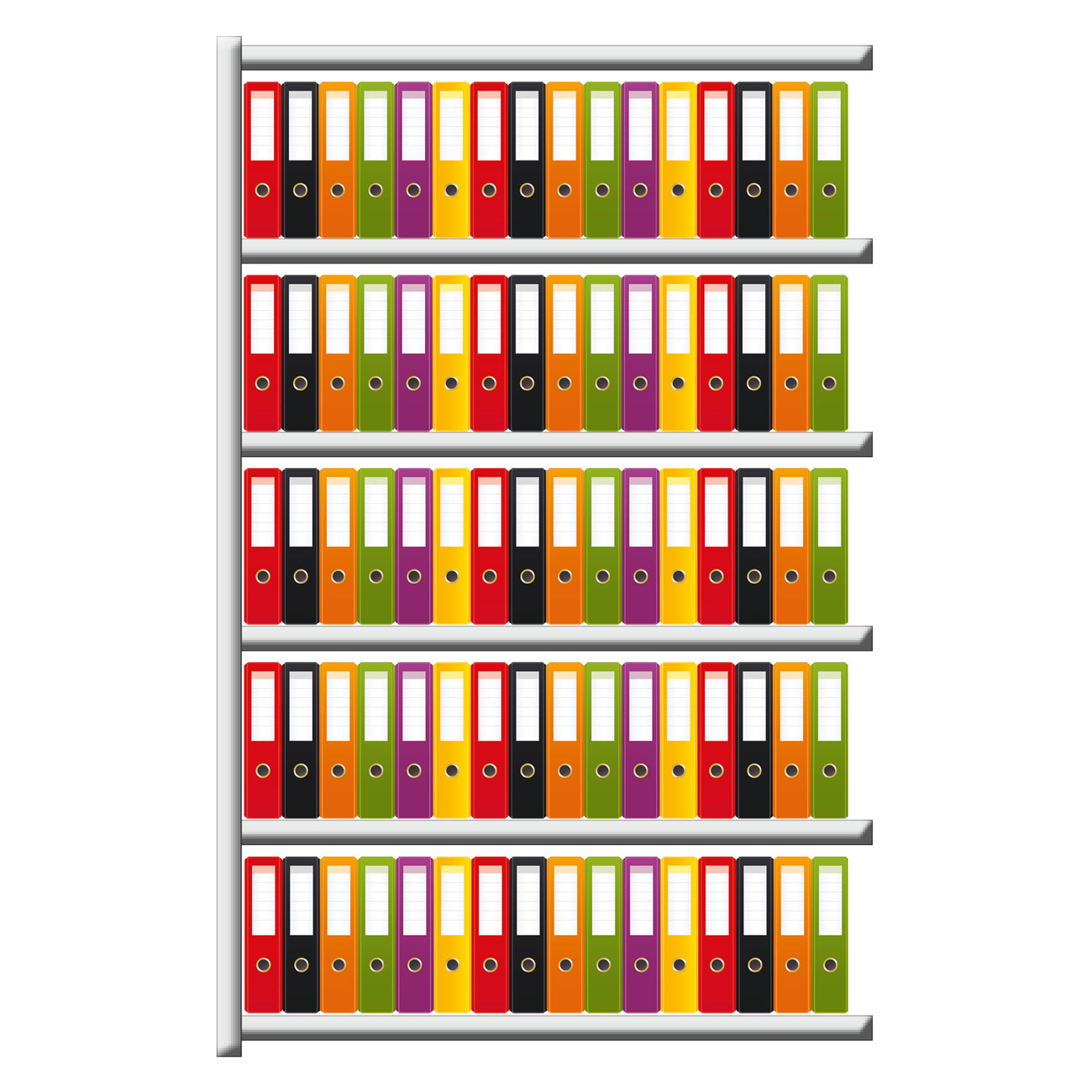 Büroregal SCHULTE | Anbauregal | H 2000 x T 300 x L 1300 mm | für 80 Ordner | 6 Fachböden | einseitig | lackiert