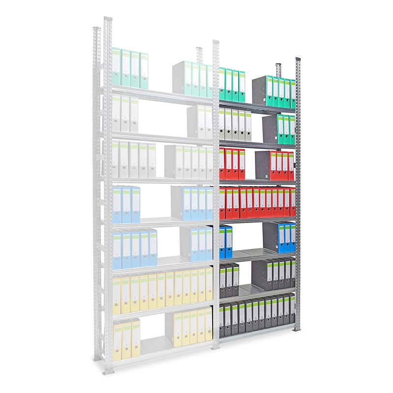 Archivregal Aktenregal SUPER | Anbauregal | H 2500 x T 320 x L 1200 mm | für 98 Ordner | 7 Fachböden | einseitig | verzinkt