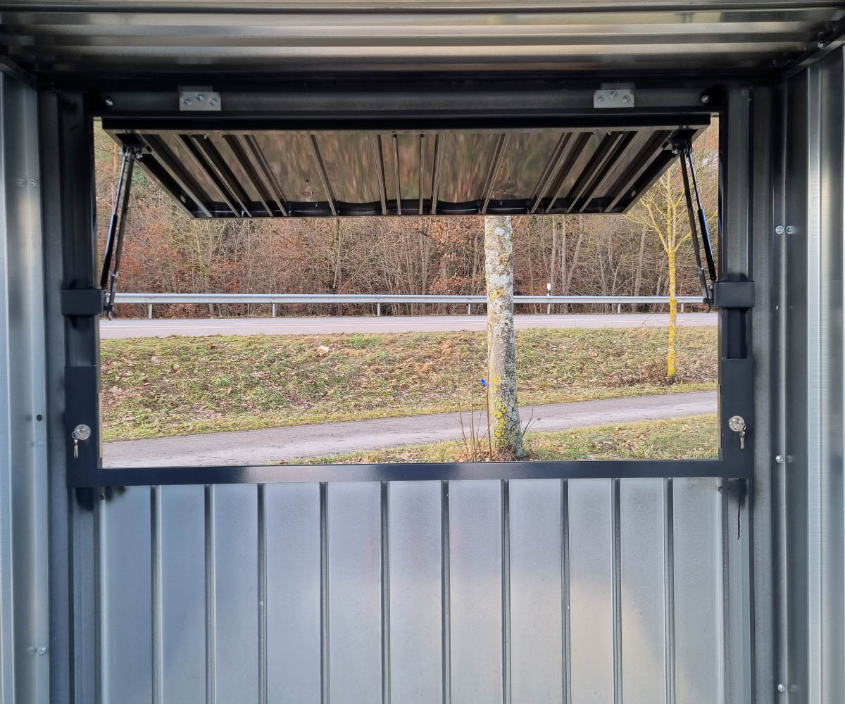 Verkaufscontainer VC3 RAL 7016 Anthrazitgrau | H 2240 x B 2290 x T 2952 mm | Tür zweiflügelig