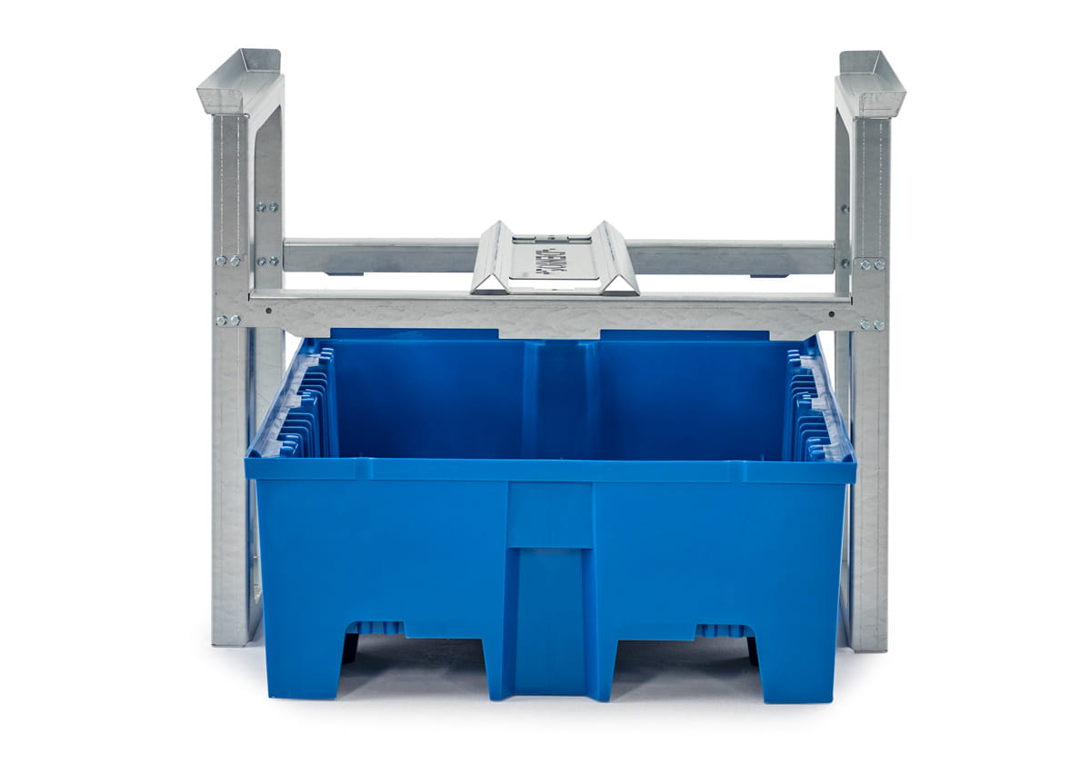 Fassregale | H 837 x T 1245 x L 1049 mm | für 1 Fass à 200 l | Auffangwanne Kunststoff | stapelbar
