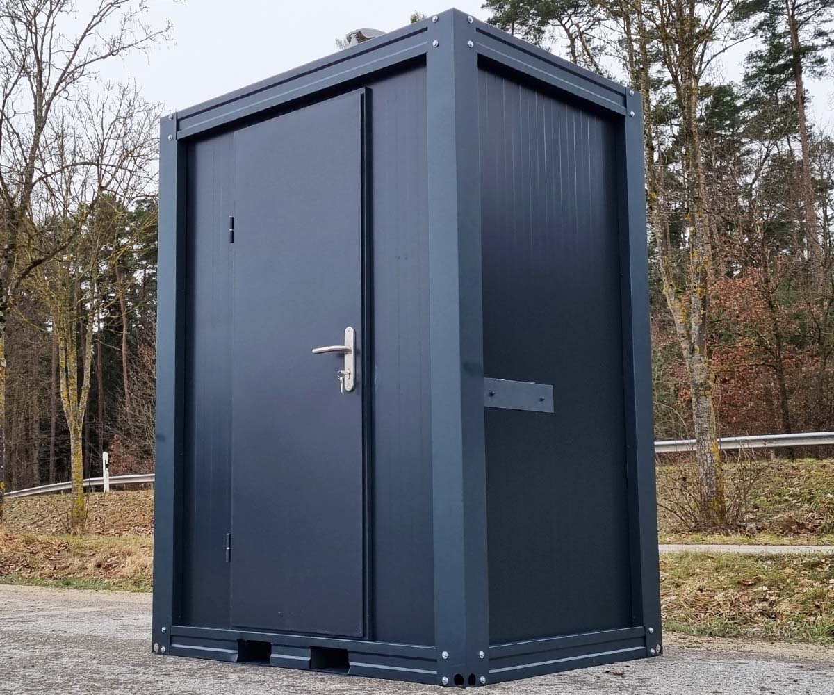 Sanitärcontainer SCEW RAL 7016 Anthrazitgrau | H 2335 x B 1650 x T 1200 mm | Tür einflügelig | mit Warmwasser