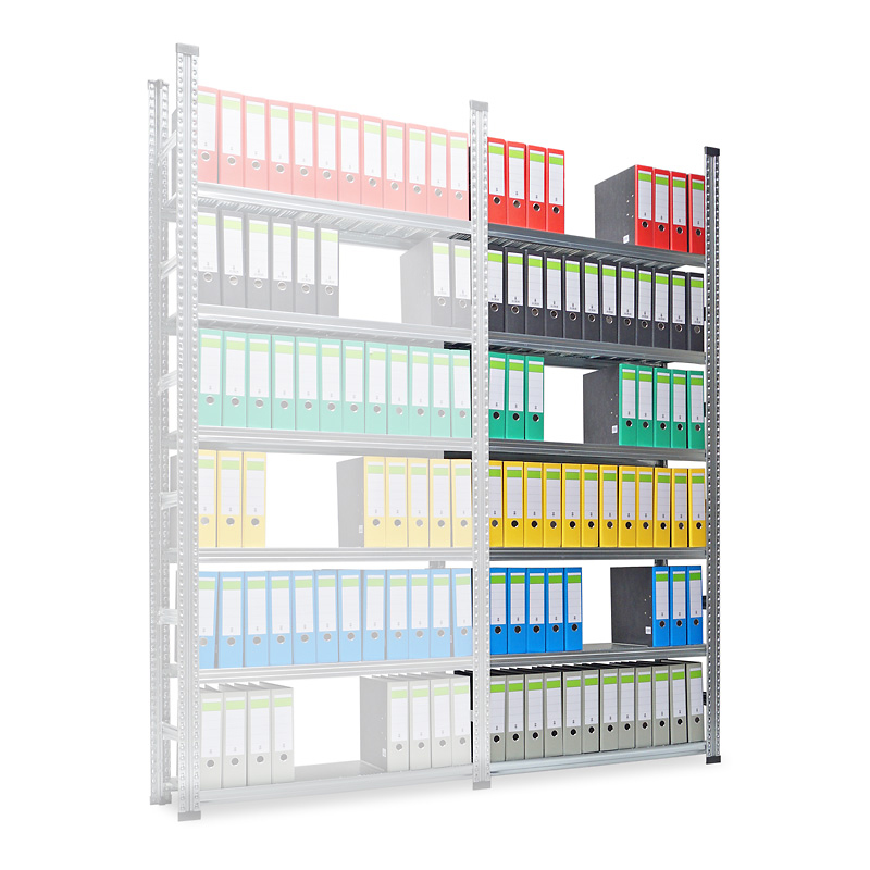 Archivregal Aktenregal SUPER | Anbauregal | H 2200 x T 320 x L 600 mm | für 36 Ordner | 6 Fachböden | einseitig | verzinkt