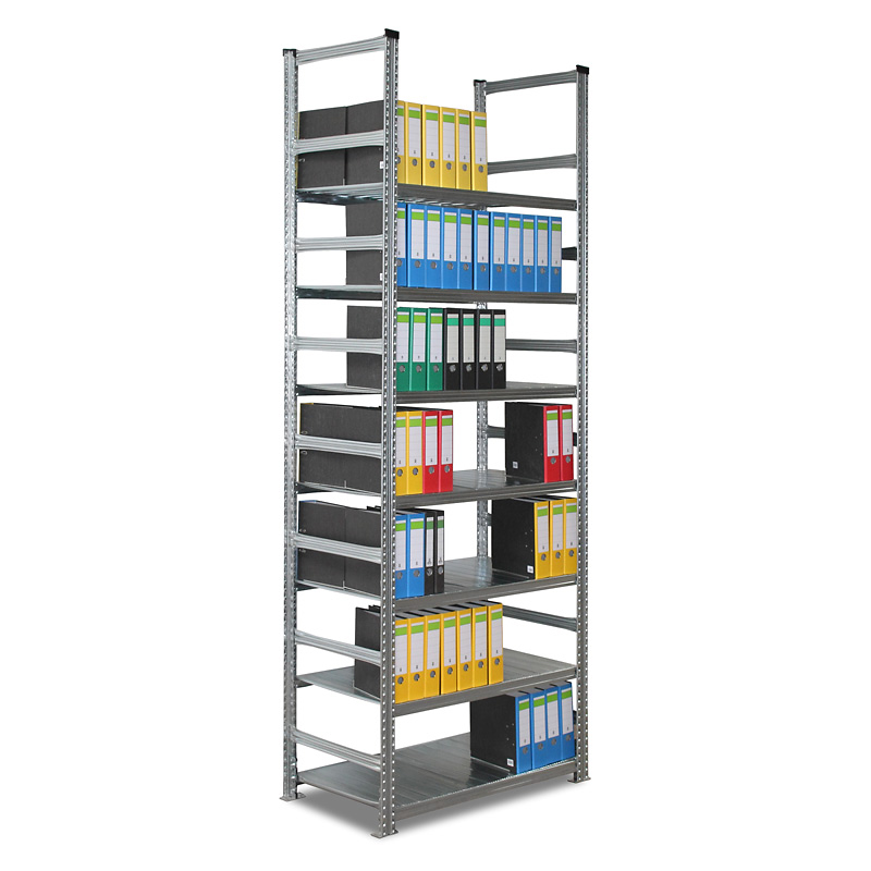 Archivregal Aktenregal SUPER | Grundregal | H 2500 x T 600 x L 600 mm | für 84 Ordner | 7 Fachböden | doppels. | verzinkt