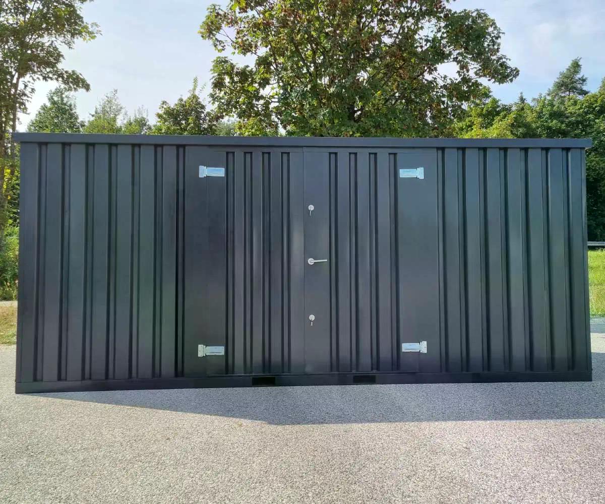 Materialcontainer MC6 lackiert RAL 7021 Schwarzgrau | H 2090 x B 2142 x T 5882 mm | Tür längsseitig zweiflügelig