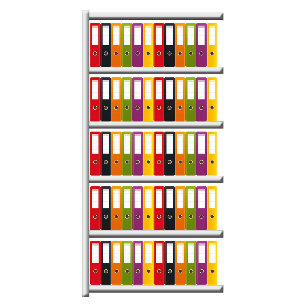 Büroregal SCHULTE | Anbauregal | H 2000 x T 600 x L 1000 mm | für 120 Ordner | 6 Fachböden | doppelseitig | lackiert
