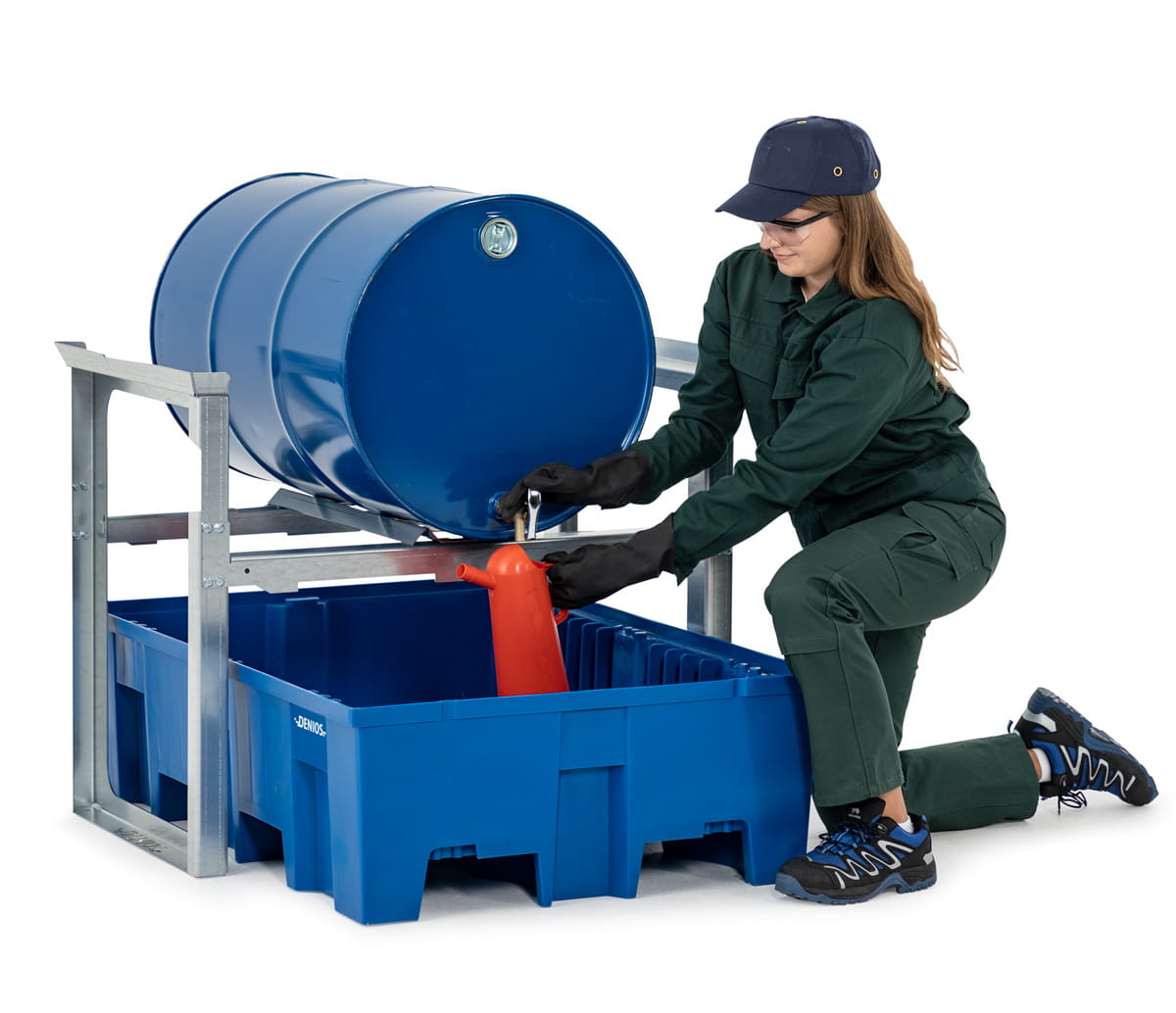 Fassregale | H 837 x T 1245 x L 1049 mm | für 1 Fass à 200 l | Auffangwanne Kunststoff | stapelbar