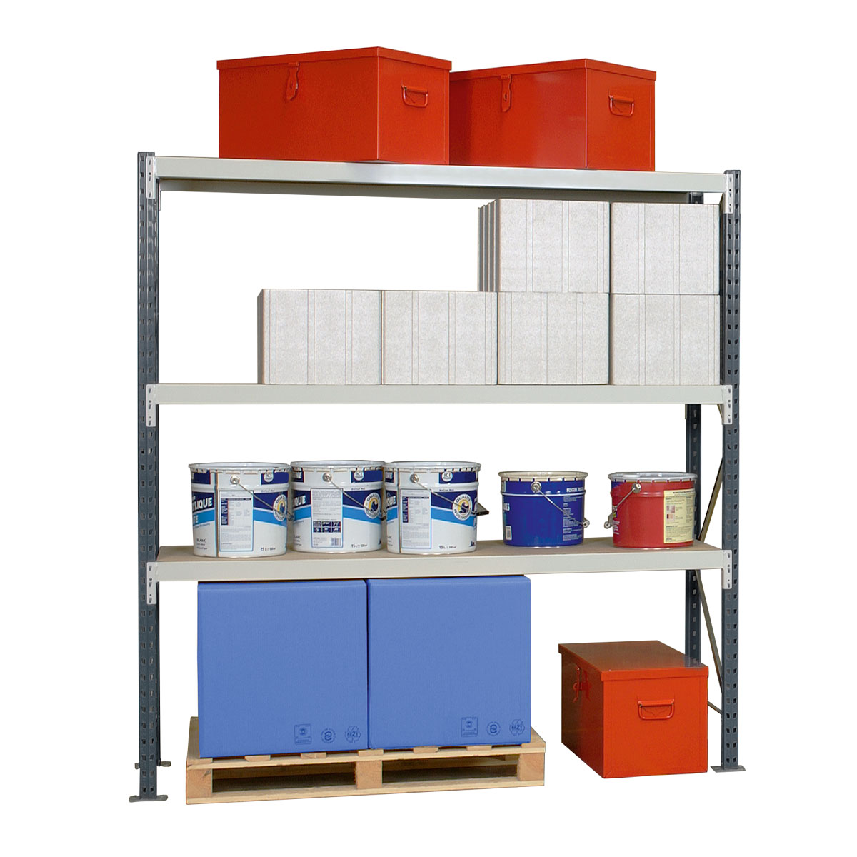 Weitspannregal EPSIVOL | Grundregal | H 2500 x T 600 x L 1800 mm | 3 Fachböden | Fachlast 500 kg | lackiert