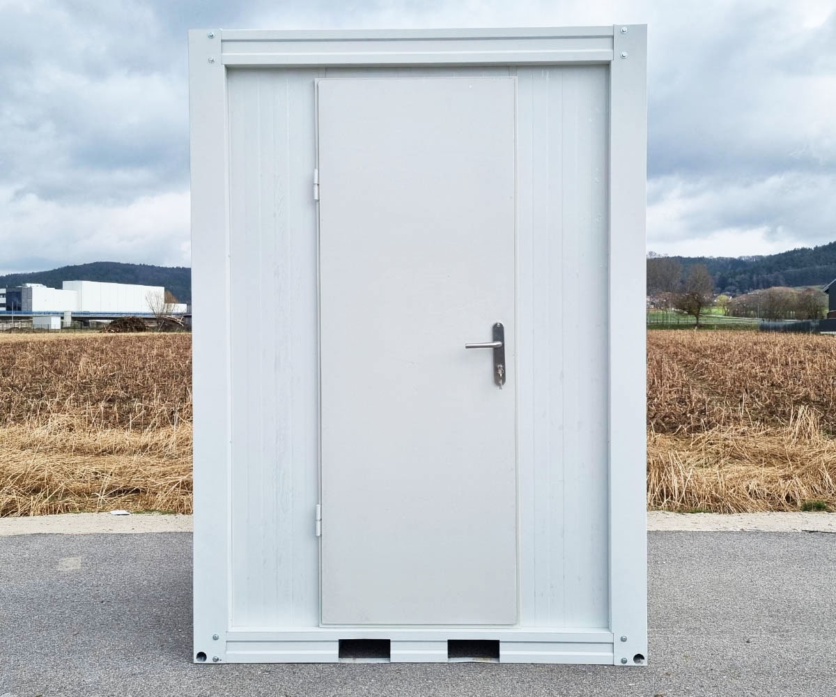 Sanitärcontainer SCEW RAL 9002 Grauweiß | H 2335 x B 1650 x T 1200 mm | Tür einflügelig | mit Warmwasser