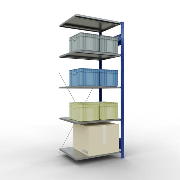 Fachbodenregal SCHULTE | enzianblau | Stecksystem | Anbauregal | H 2000 x T 600 x L 750 mm | 5 Fachböden | Fachlast 150 kg