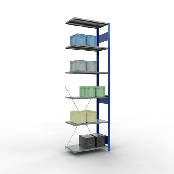 Fachbodenregal SCHULTE | enzianblau | Stecksystem | Anbauregal | H 2500 x T 400 x L 750 mm | 6 Fachböden | Fachlast 150 kg
