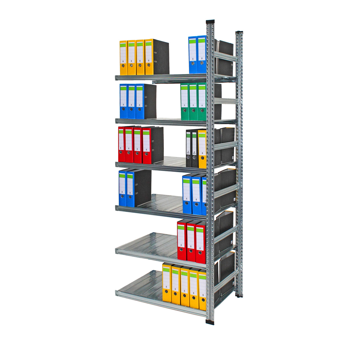 Archivregal Aktenregal SUPER | Anbauregal | H 2500 x T 600 x L 1350 mm | für 210 Ordner | 7 Fachböden | doppels. | verzinkt
