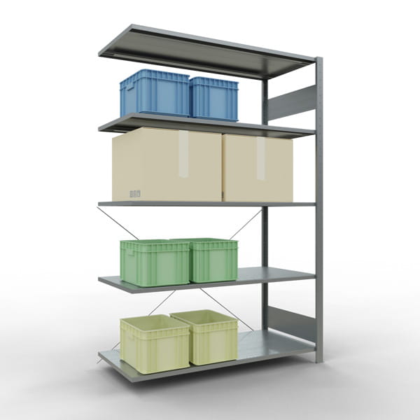 Fachbodenregal SCHULTE | Stecksystem | Anbauregal | H 2000 x T 600 x L 1300 mm | 5 Fachböden | Fachlast 150 kg